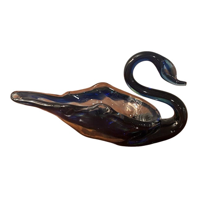 Vintage Murano Style Hand Blown Art Glass Swan Dish Trinket Bowl For Sale