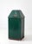 This vintage metal swing-top trash can, circa 1950s–1960s, features a tall architectural silhouette, deep green painted...