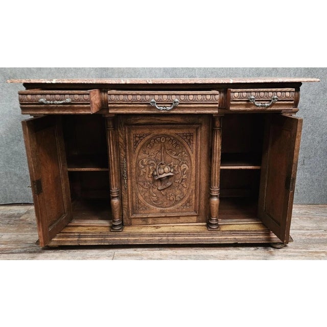Renaissance Style Buffet in Oak with Marble Top For Sale - Image 6 of 12