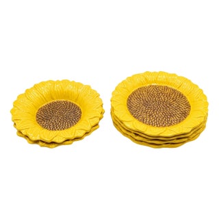 Vintage Faiobidos Portugal Yellow Ceramic Dishes, 1980s, Set of 5 For Sale