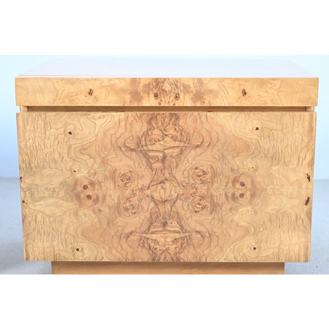 Milo Baughman Style Mid-Century Burl Wood Nightstands by Lane Furniture, Pair | Newly Refinished For Sale - Image 9 of 14