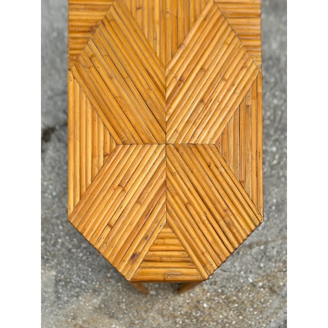 Wood Boho Chic Modern Spilt Reed Console Table With Geometric Motif For Sale - Image 7 of 13