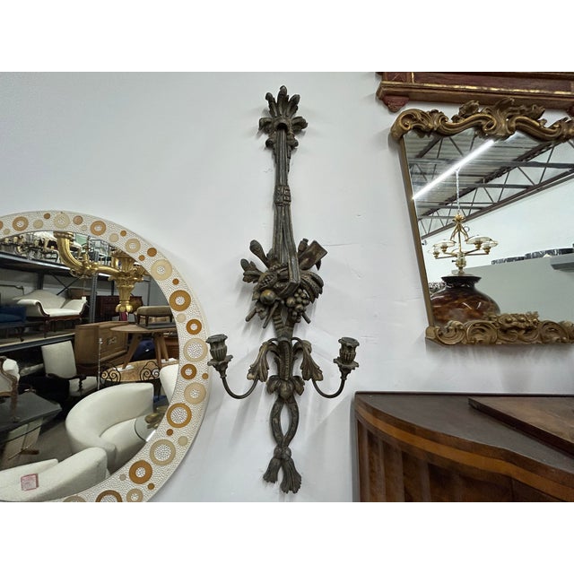 Pair of Antique French Patinated Metal Sconces For Sale - Image 10 of 12