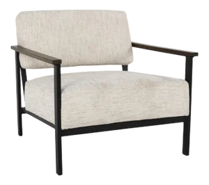 Wide Iron Oak Linen Arm Chair