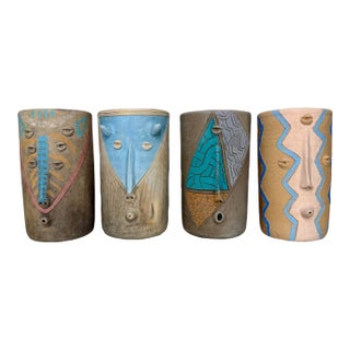 Mexican Modern Surrealist Painted Cups For Sale