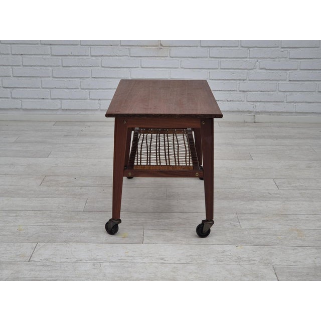 Brown Danish Rattan & Teak Side Table, 1970s For Sale - Image 8 of 17