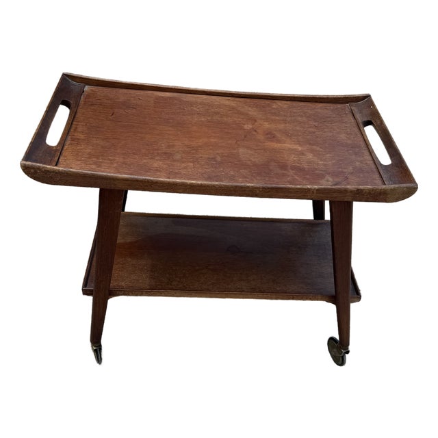 Mid- Century Walnut Tea Cart For Sale