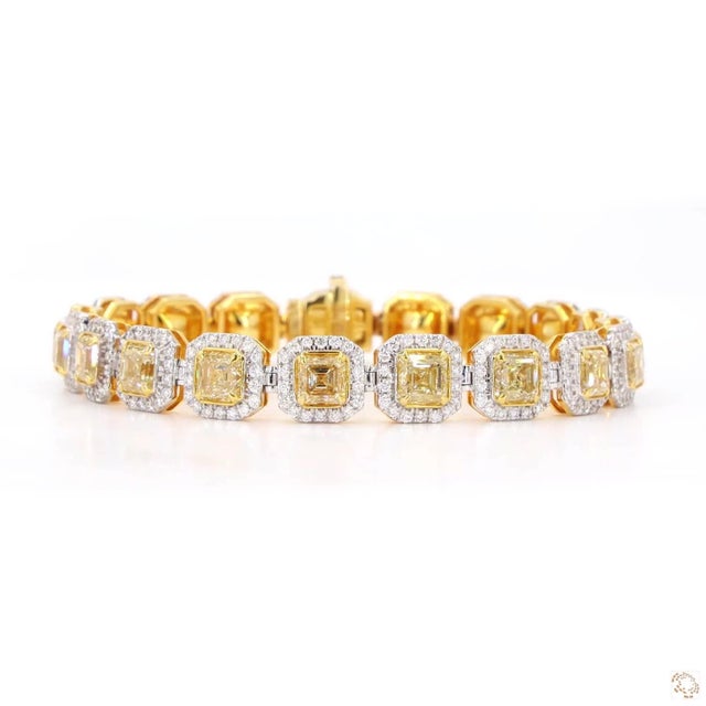 Modern 2.12 Carat Round Brilliant Cut White Diamond Yellow Diamond Gold Bracelet For Sale - Image 3 of 9