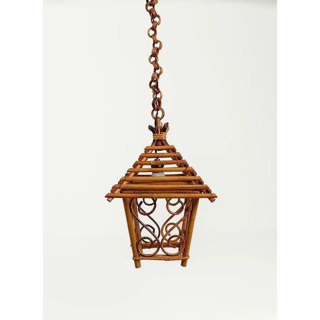 Mid-Century Hand-Crafted Bamboo Cane and Rattan Lantern Pendant, 1960s For Sale - Image 3 of 18