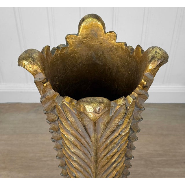 Gold Vintage Hollywood Regency Rococo Palm Leaf Floor Urn Vase - 28" For Sale - Image 8 of 10