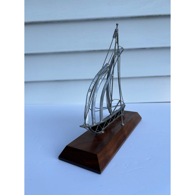 Wood Stained Glass Sailboat Figurine Signed by Lloyd Linscott For Sale - Image 7 of 12