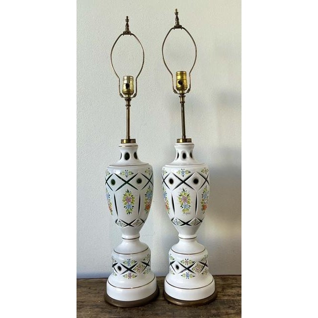 Mid-Century Modern Vintage Cut Colored Glass Lamps - A Pair For Sale - Image 3 of 12