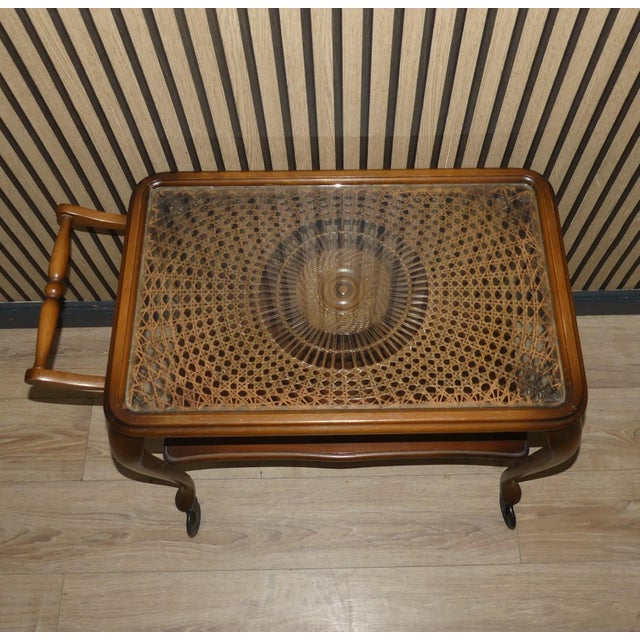 A beautiful eye-catcher! 1960s Chippendale-style furniture Side table on wheels, bar cart with 2 levels and a handle...