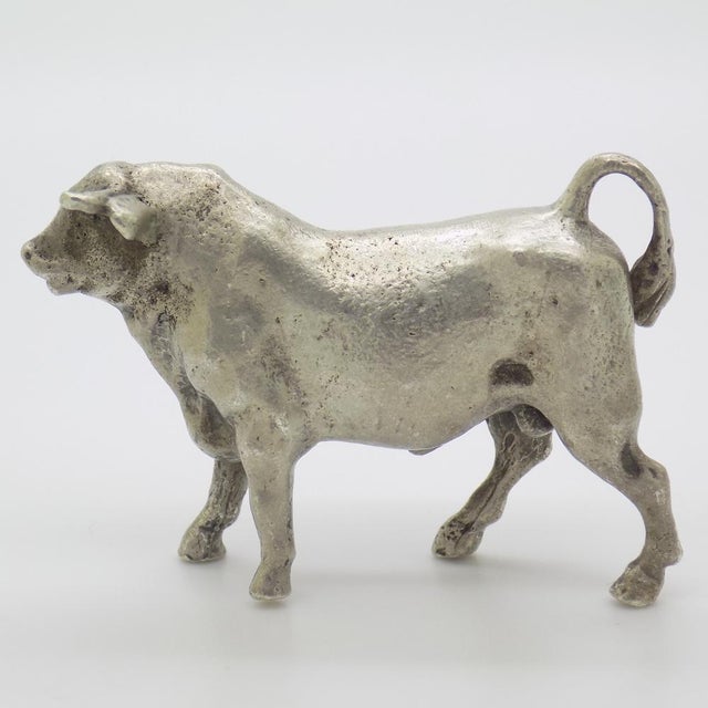 Vintage Italian Handmade Silver Bull Figurine, 1940s For Sale - Image 6 of 12