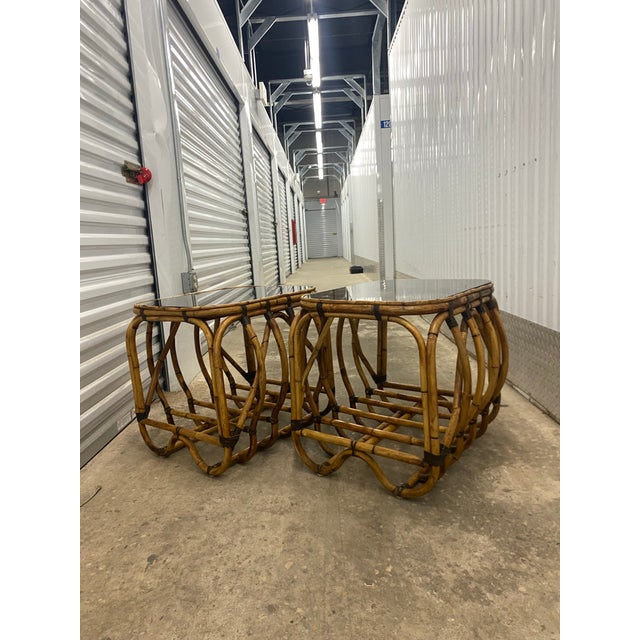 70s Rattan End Tables a Pair. For Sale - Image 4 of 12