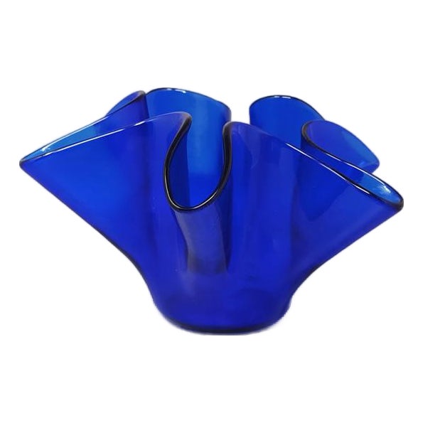 Blue Murano Glass Fazzoletto Vase from Dogi, Italy, 1970s For Sale