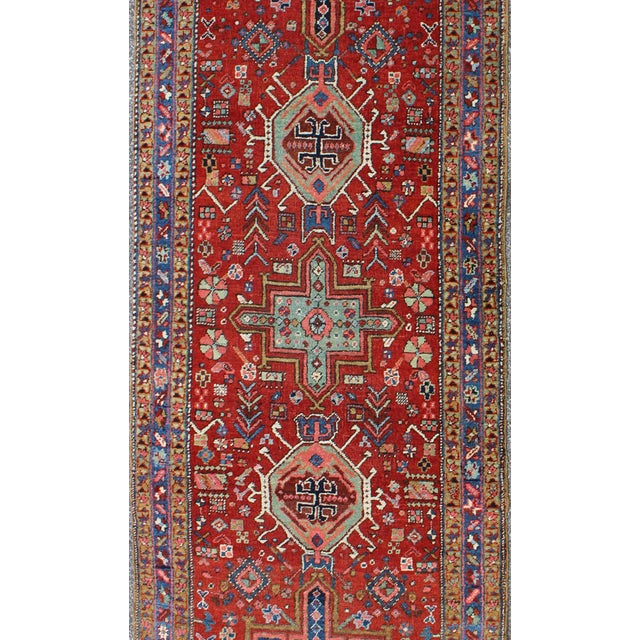 Antique Heriz Serapi Runner With Colorful Highly Stylized Geometric Design For Sale - Image 4 of 6