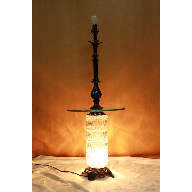 Metal 1970s Hollywood Regency e.f. Industries Wrought Iron and Glass Floor Lamp/Side Table For Sale - Image 7 of 13