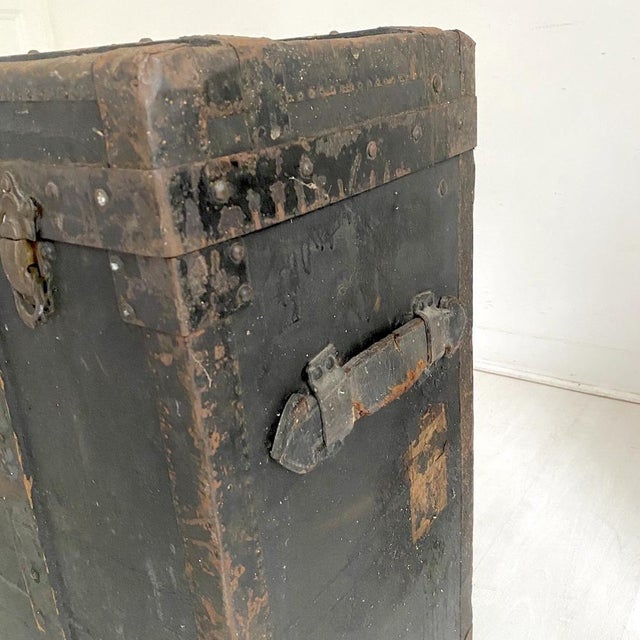 Black Vintage Travel Trunk, 1890s For Sale - Image 8 of 11