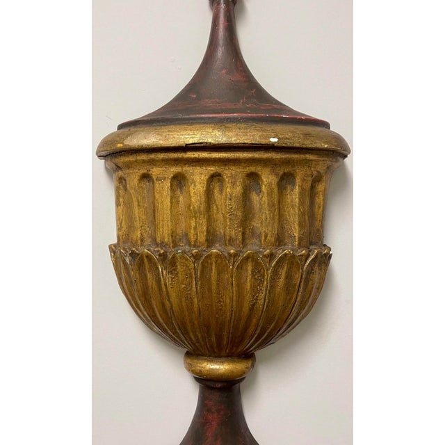 Mid 20th Century Large Italian Neo-Classical Style Gilt and Gesso Painted Wall Mounted Urns -Pair For Sale - Image 5 of 8