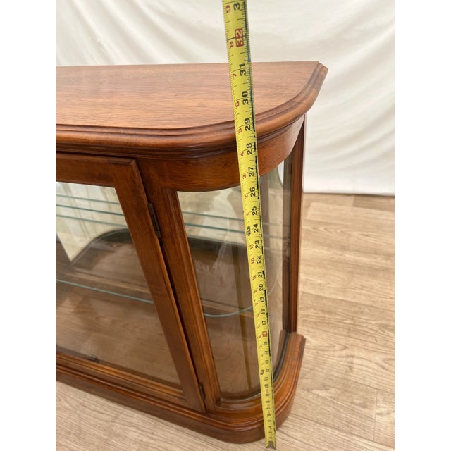 Brown Vintage China Cabinet Curio Display Glass Door, Shelf, Curved Sides, Mirror Back For Sale - Image 8 of 11