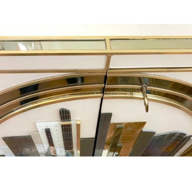 Navy Blue Italian Art Deco Style Cabinet / Server With New York Skyline Glass Decoration For Sale - Image 8 of 10