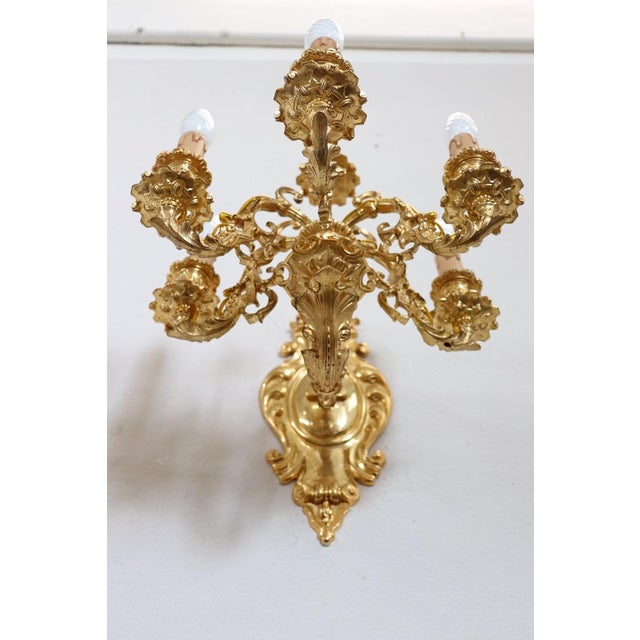 Sconces in Gilded Bronze with Five Bulbs Each, Set of 2 For Sale - Image 3 of 17