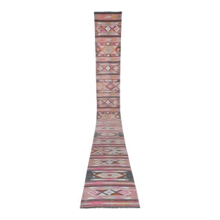 Turkish Pink Hallway Kilim Runner For Sale