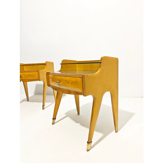 Italian Maple and Glass Bedside Tables, 1950s, Set of 2 For Sale - Image 15 of 17