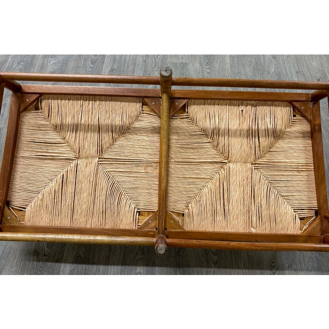 Vintage Country French Double Seat Ladder Back Rush Seat Bench Loveseat Settee For Sale - Image 15 of 16