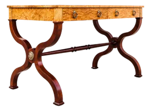 Restored Burl & Brass Vintage Regency Writing Desk by Baker