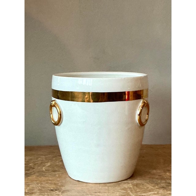 Vintage Boho Italian Glazed Ceramic.Gold Rings Cache Pot For Sale In West Palm - Image 6 of 11