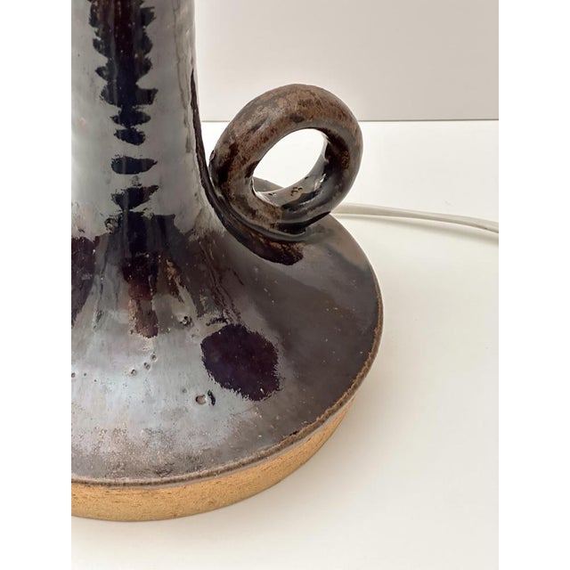 Mid-Century Modern Danish Stoneware Table Lamp in Brown Glazed Ceramic, 1970s For Sale - Image 6 of 10