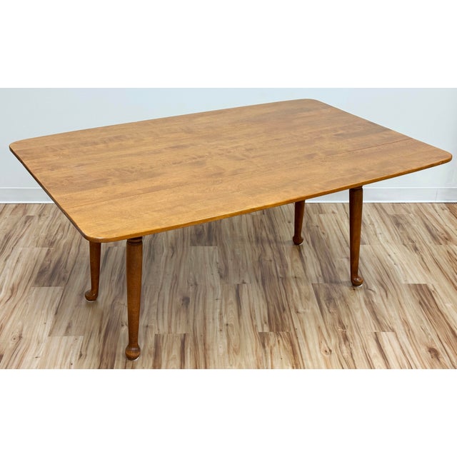 Vintage Solid Wood Ethan Allen Drop Leaf Harvest Table For Sale - Image 9 of 16