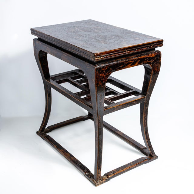 Pair Chinese Ming Style Two Tier Lacquered High Side Table For Sale - Image 4 of 13