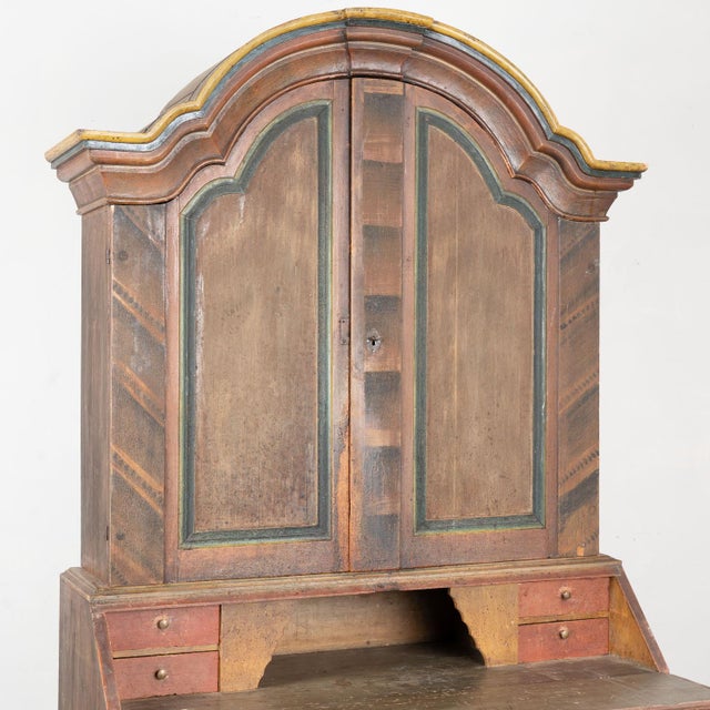 Early 19th Century Original Hand Painted Swedish Secretary Cabinet For Sale - Image 4 of 12