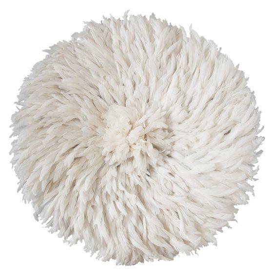 Textile 21-Century Modern Cream White Juju Hat , Modern Handmade Feather Décor in White For Sale - Image 7 of 7