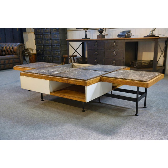 Coffee Table with Steel Base and Oak and Grey Marble Frame, 1970s For Sale - Image 12 of 17