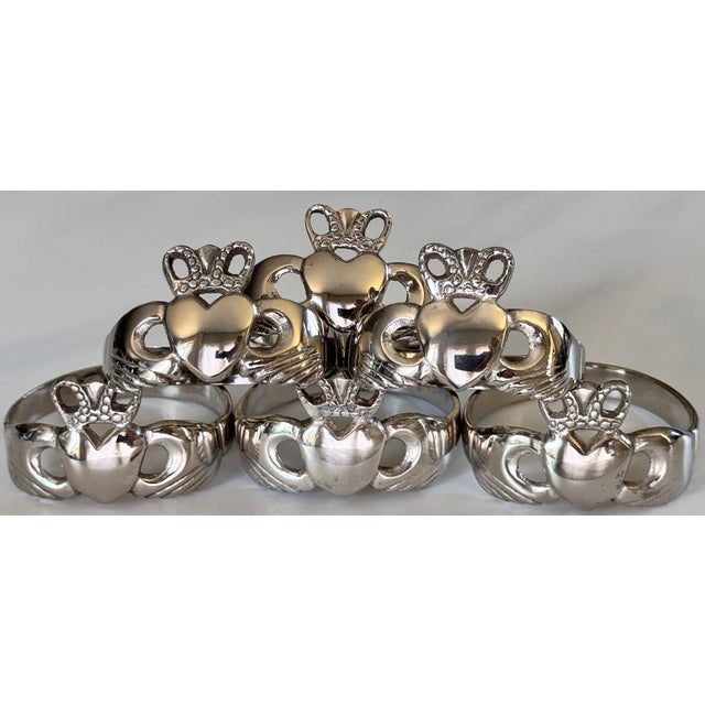 Made in Ireland Vintage Silver Plated Claddagh Motif Napkin Rings - Set of 6 For Sale - Image 4 of 10