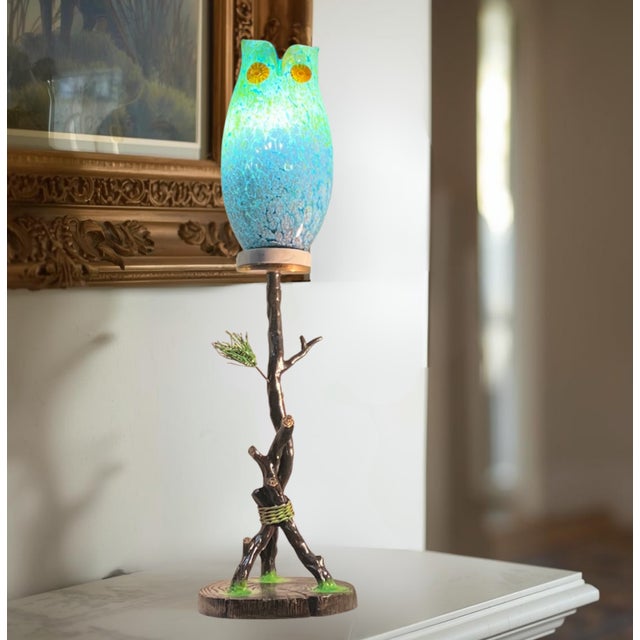 Early 21st Century Murano Art Glass Owl Perched on a Tree Branch Torchiere Lamp For Sale - Image 5 of 18