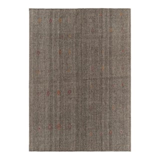 Vintage Turkish Kilim Rug in Gray Solid Striae, Subdued Multihued Embroidery For Sale