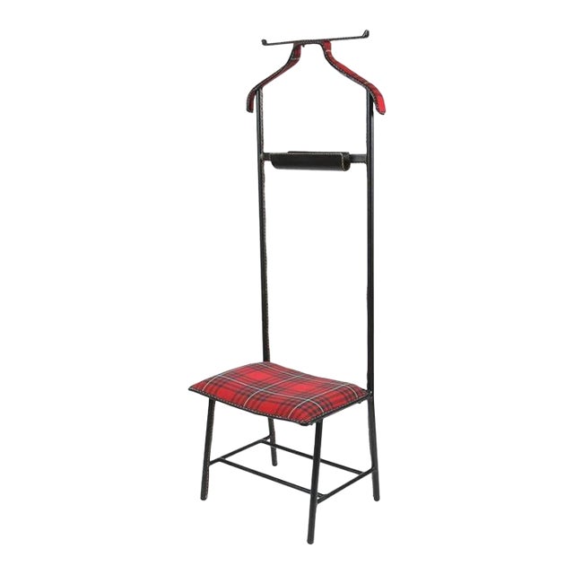 Jacques Adnet Valet Leather Wrapped With Original Tartan Plaid For Sale