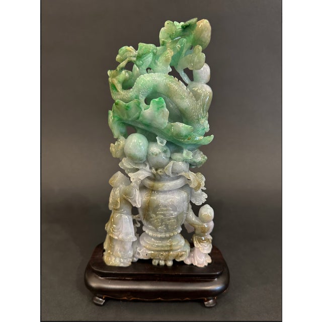 Early 20th Century Early 20th Century Jade Dragon & Vase Statue For Sale - Image 5 of 6