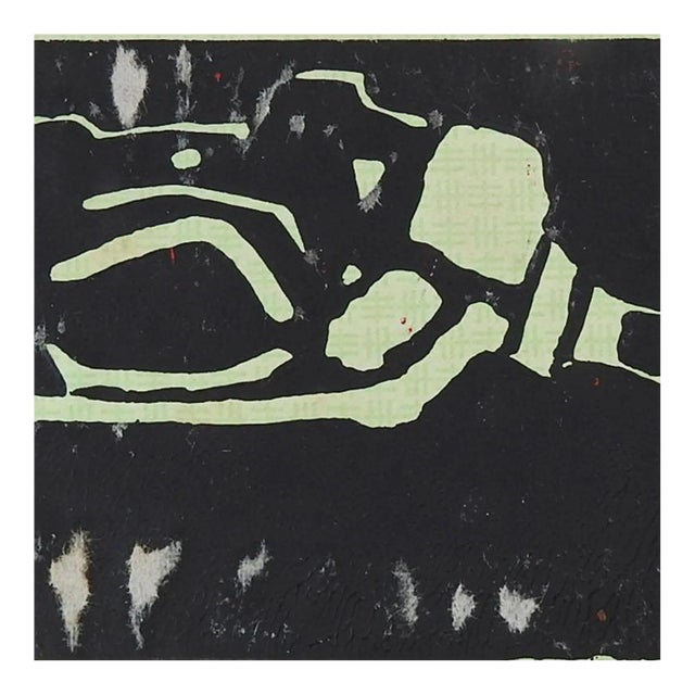 Mid Century Vintage Green & Black Block Print of Gas Pump Nozzle For Sale