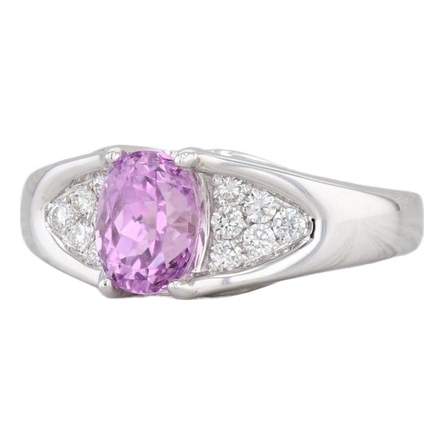 1.69ctw Oval Pink Kunzite Diamond Ring 14k White Gold Size 7.25 For Sale