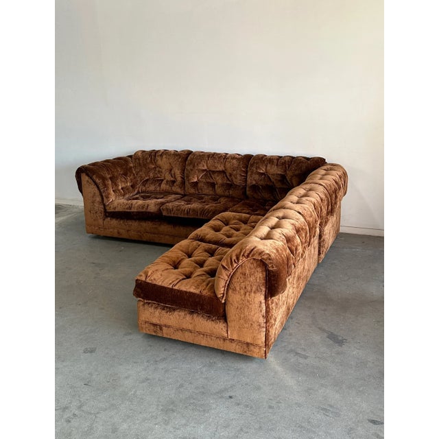 Textile 1970s Tufted Sectional in High Pile Chenille For Sale - Image 7 of 17
