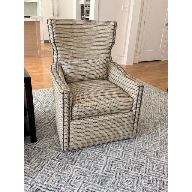 Green Pair Duralee Swivel Chairs For Sale - Image 8 of 12