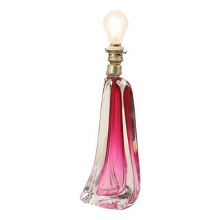 Purple Pink Swirl Crystal Table Lamp from Val Saint Lambert, 1960s For Sale