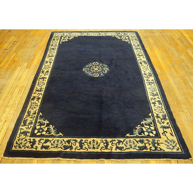 Navy Blue 1900s Navy Blue Medallion Traditional Antique Chinese Peking Rug 5' 0'' X 7' 6'' Wool Knotted Carpet For Sale - Image 8 of 9
