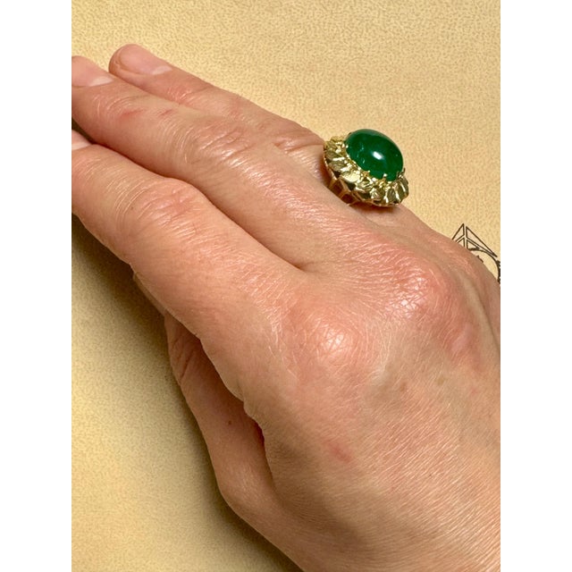 6.68 Carat Zambian Emerald Cabochon Cocktail Ring 14 Karat Yellow Gold For Sale - Image 14 of 18